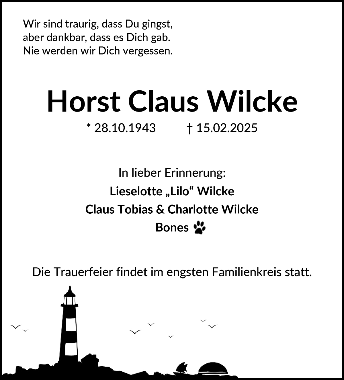 Traueranzeige von Horst Claus Wilke von WESER-KURIER