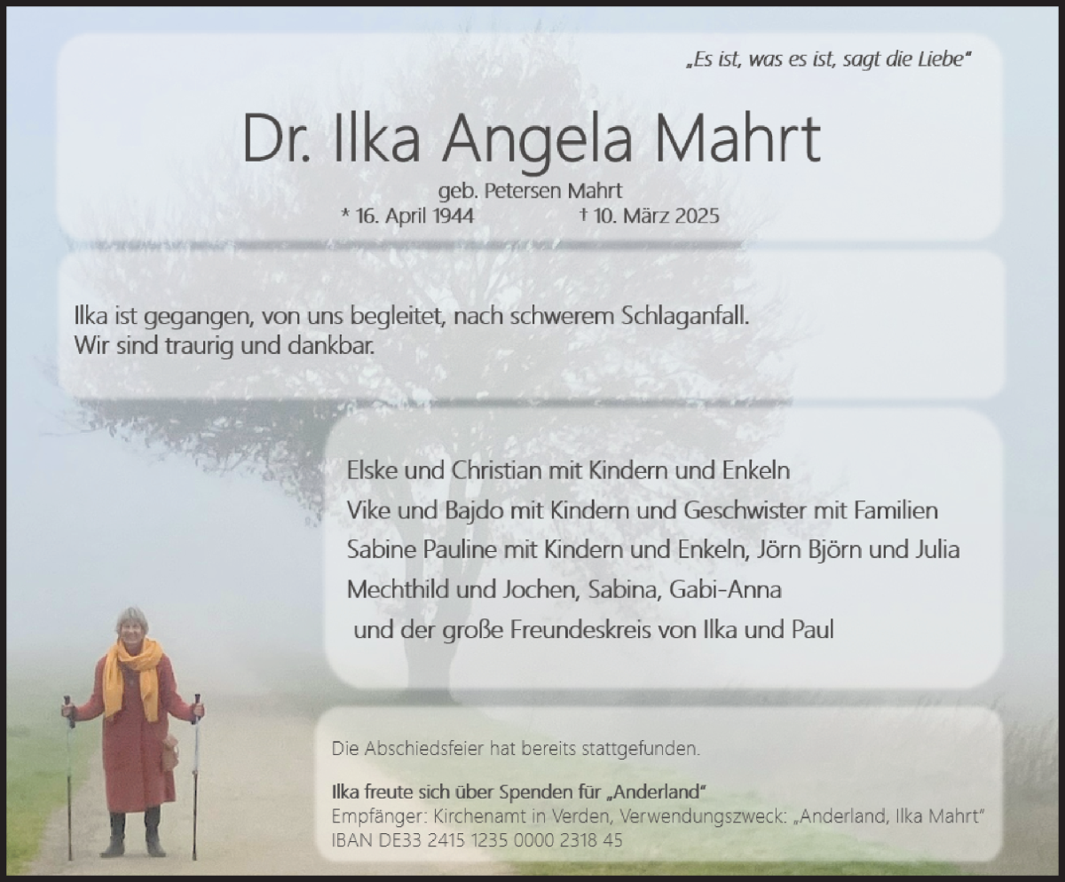Traueranzeige von Ilka Angela Mahrt von WESER-KURIER