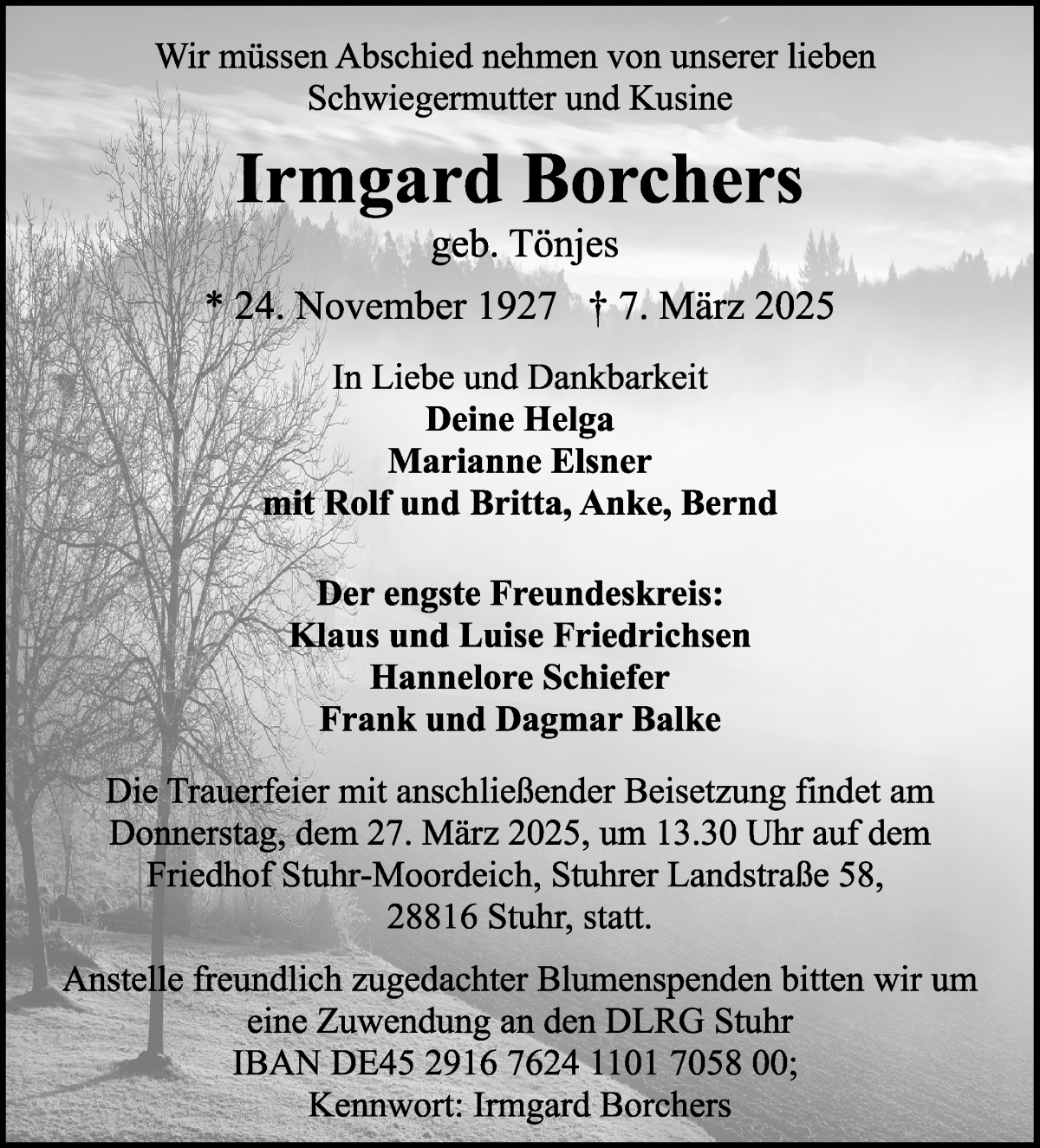 Traueranzeige von Irmgard Borchers von WESER-KURIER