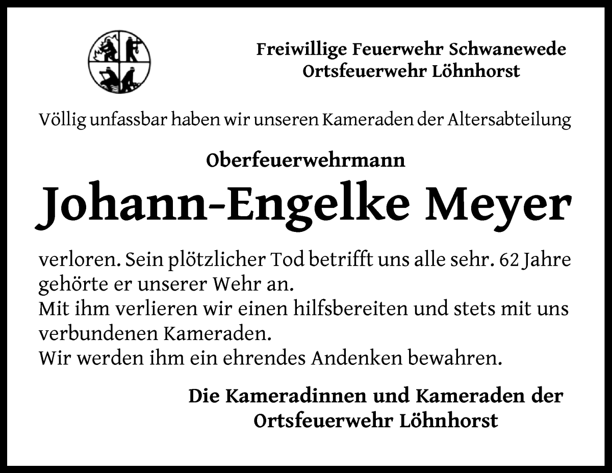 Traueranzeige von Jan-Engelke Meyer von Die Norddeutsche