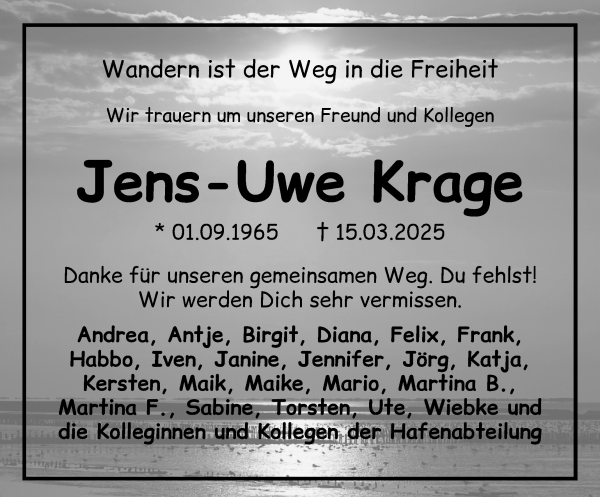 Traueranzeige von Jens-Uwe Krage von WESER-KURIER