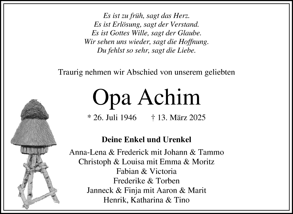 Traueranzeige von Joachim Brunßen von Osterholzer Kreisblatt