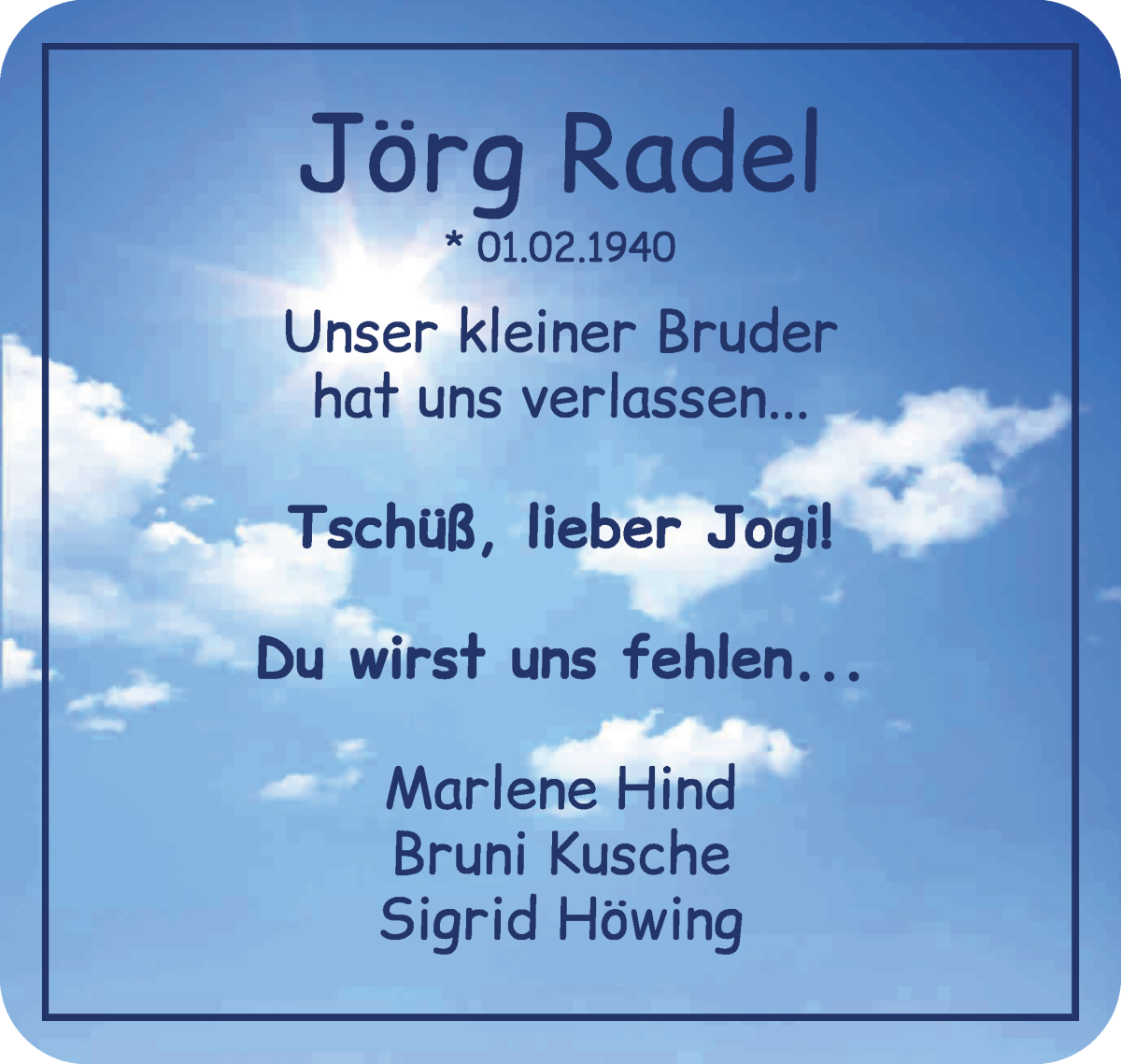 Traueranzeige von Jörg Radel von WESER-KURIER