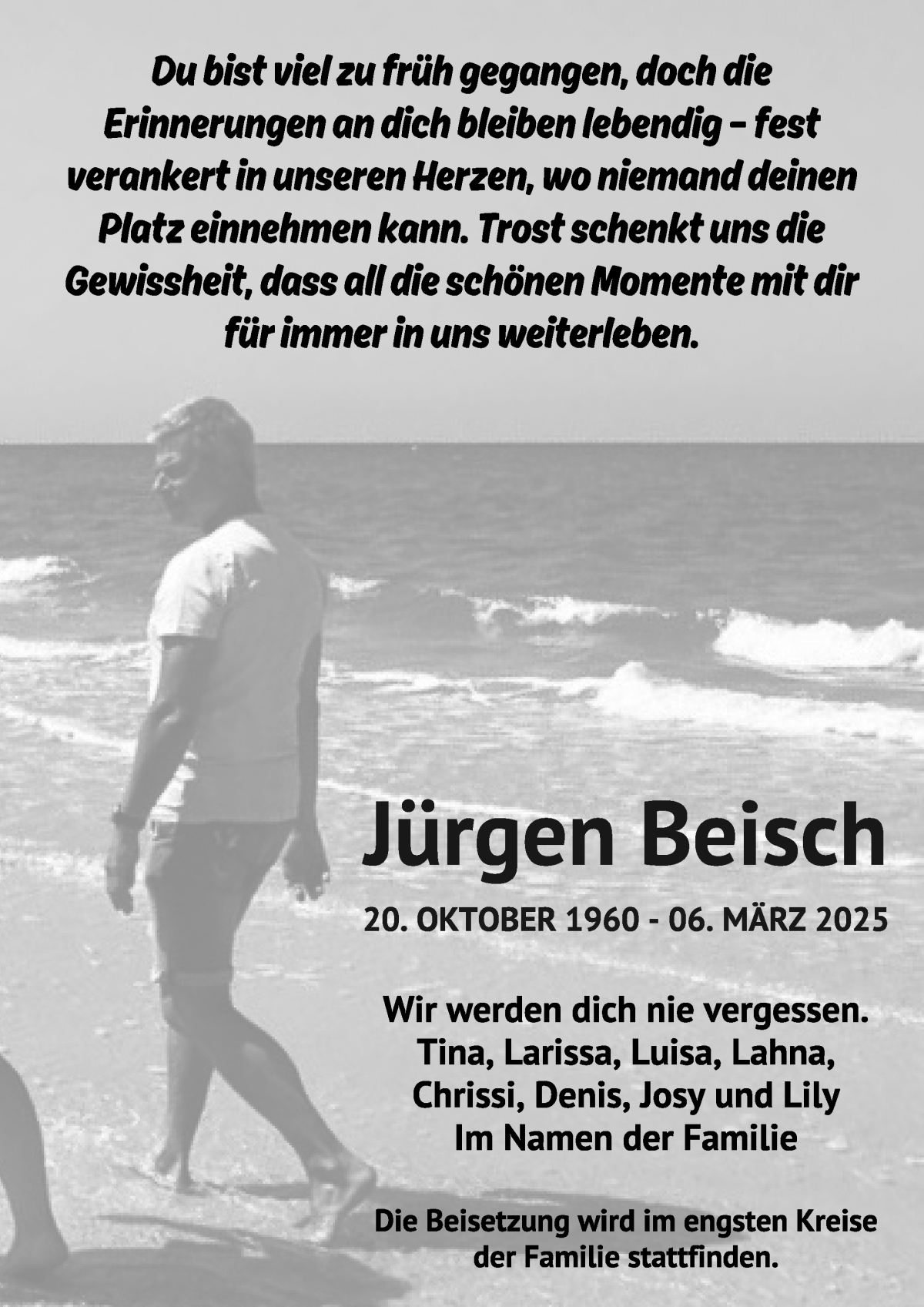 Traueranzeige von Jürgen Beisch von WESER-KURIER
