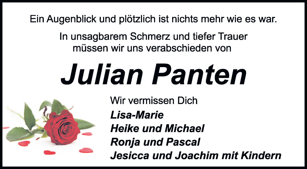 Traueranzeige von Julian Panten von WESER-KURIER