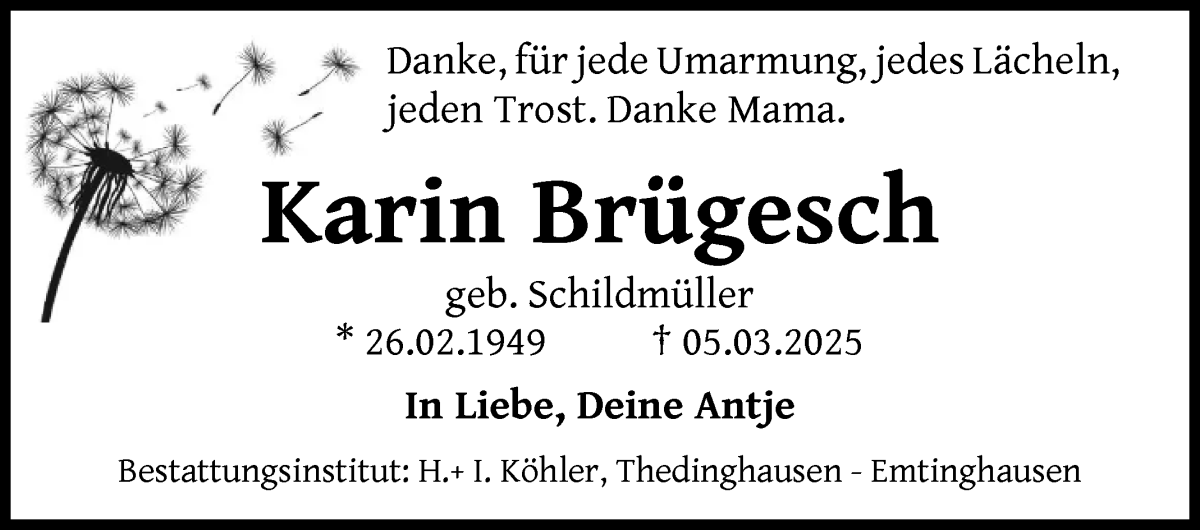 Traueranzeige von Karin Brügesch von WESER-KURIER