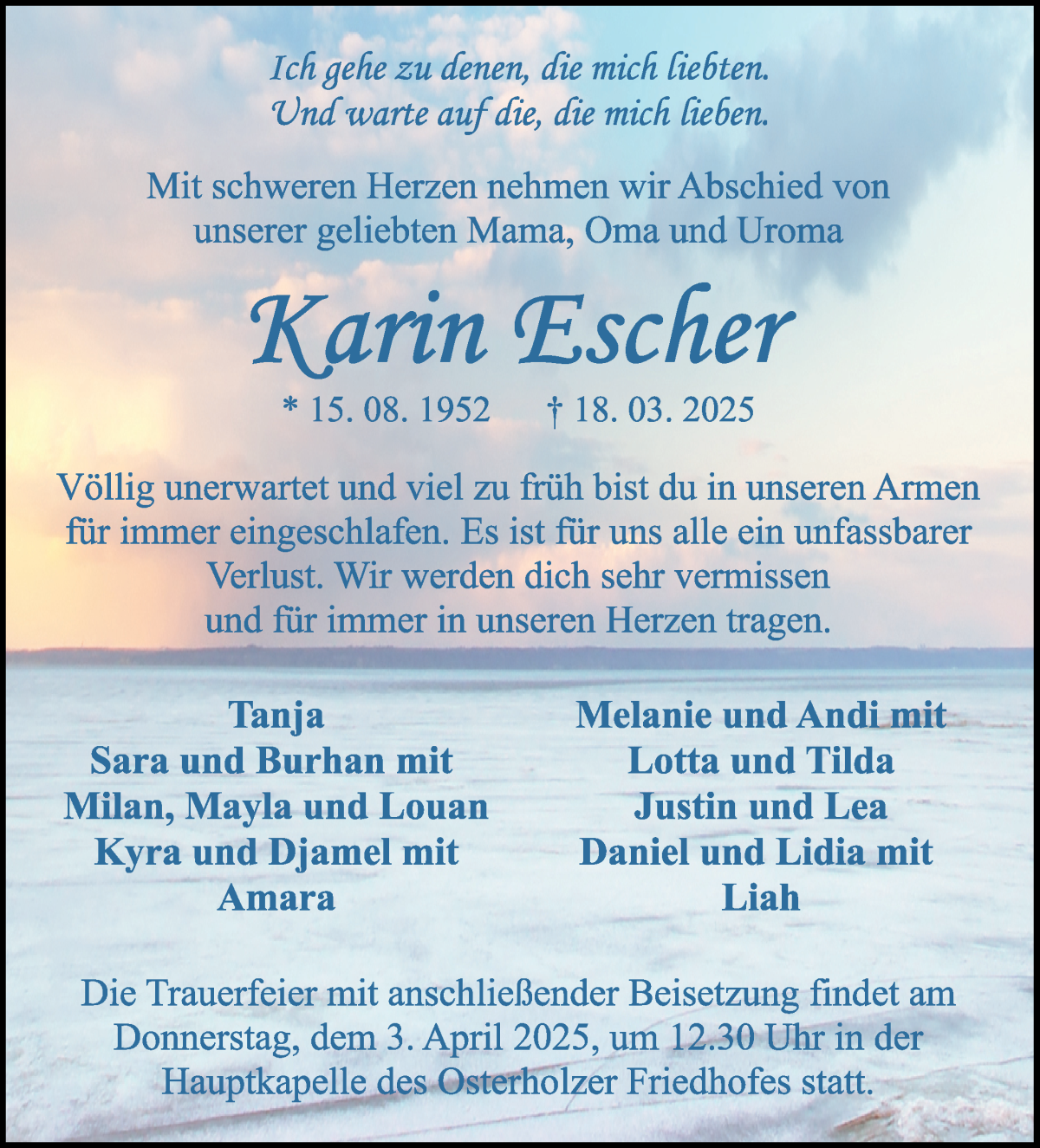 Traueranzeige von Karin Escher von WESER-KURIER