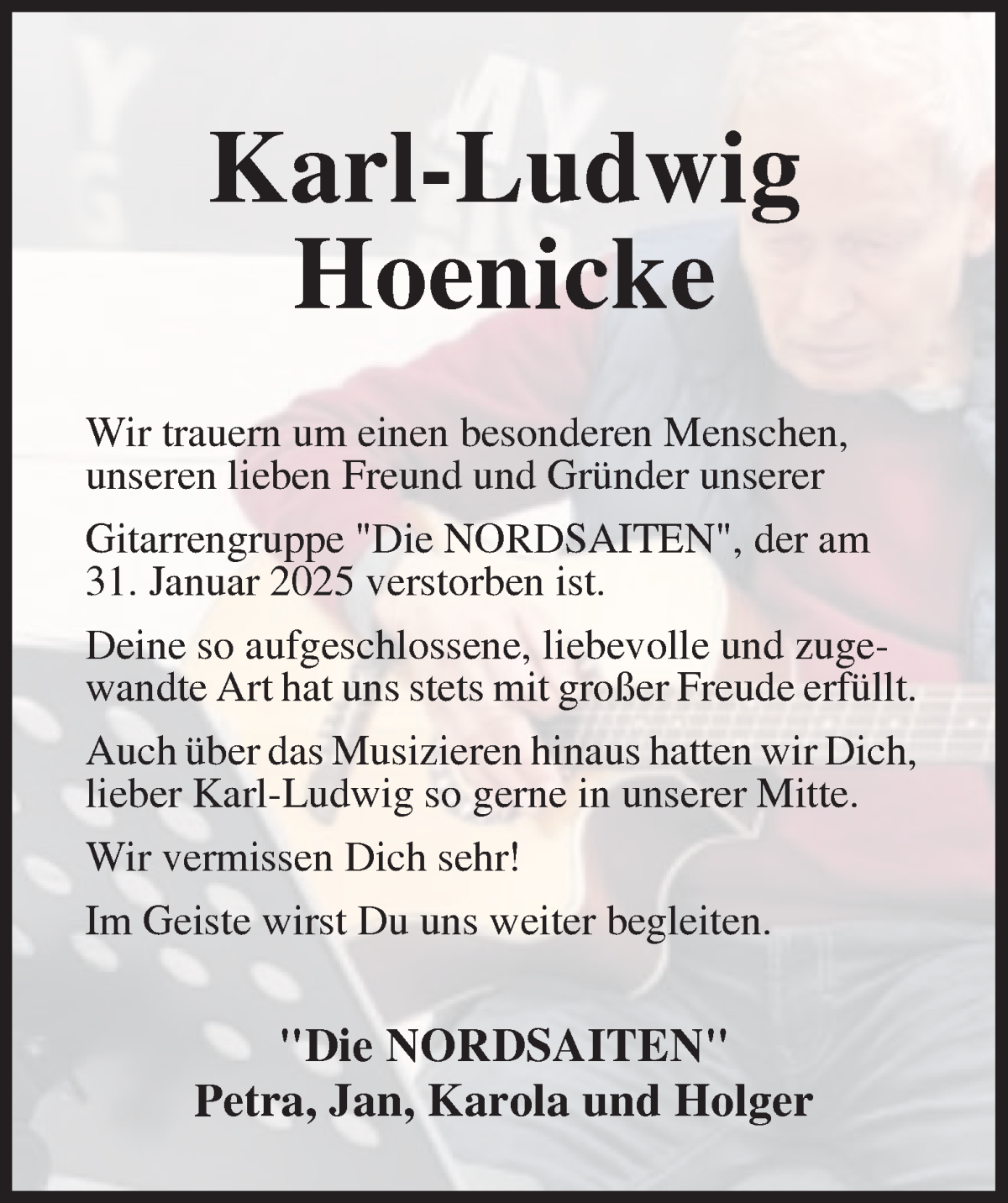 Traueranzeige von Karl-Ludwig Hoenicke von Osterholzer Kreisblatt