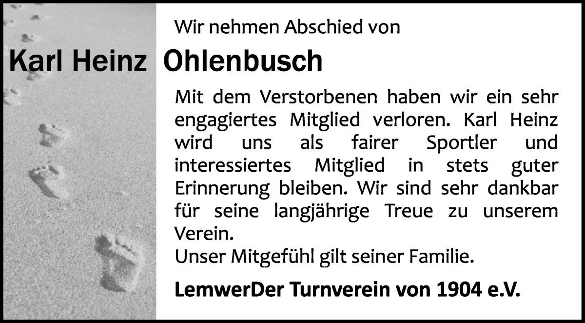 Traueranzeige von Karl Heinz Ohlenbusch von Die Norddeutsche