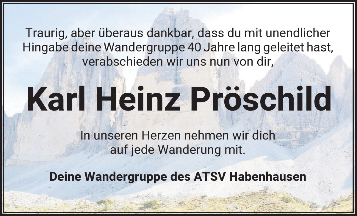 Traueranzeige von Karl Heinz Pröschild von WESER-KURIER