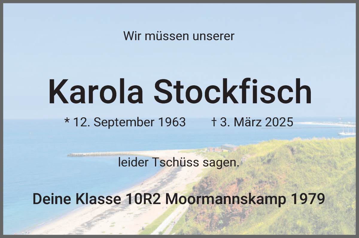 Traueranzeige von Karola Stockfisch von Osterholzer Kreisblatt