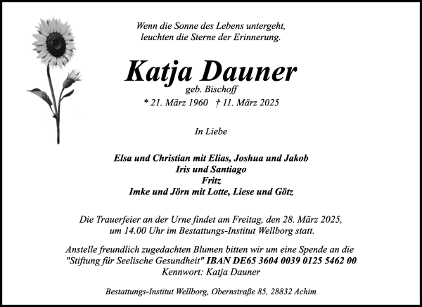 Traueranzeige von Katja Dauner von WESER-KURIER
