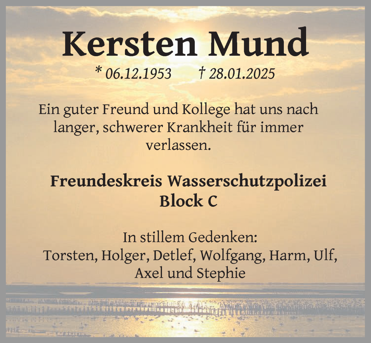 Traueranzeige von Kersten Mund von WESER-KURIER