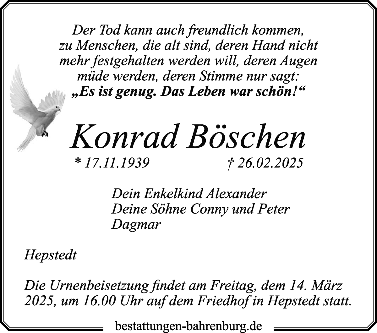 Traueranzeige von Konrad Böschen von WESER-KURIER