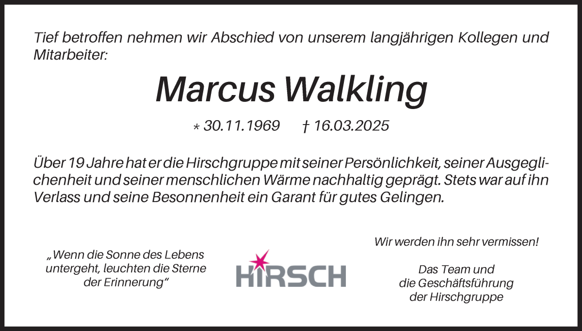 Traueranzeige von Marcus Walkling von WESER-KURIER