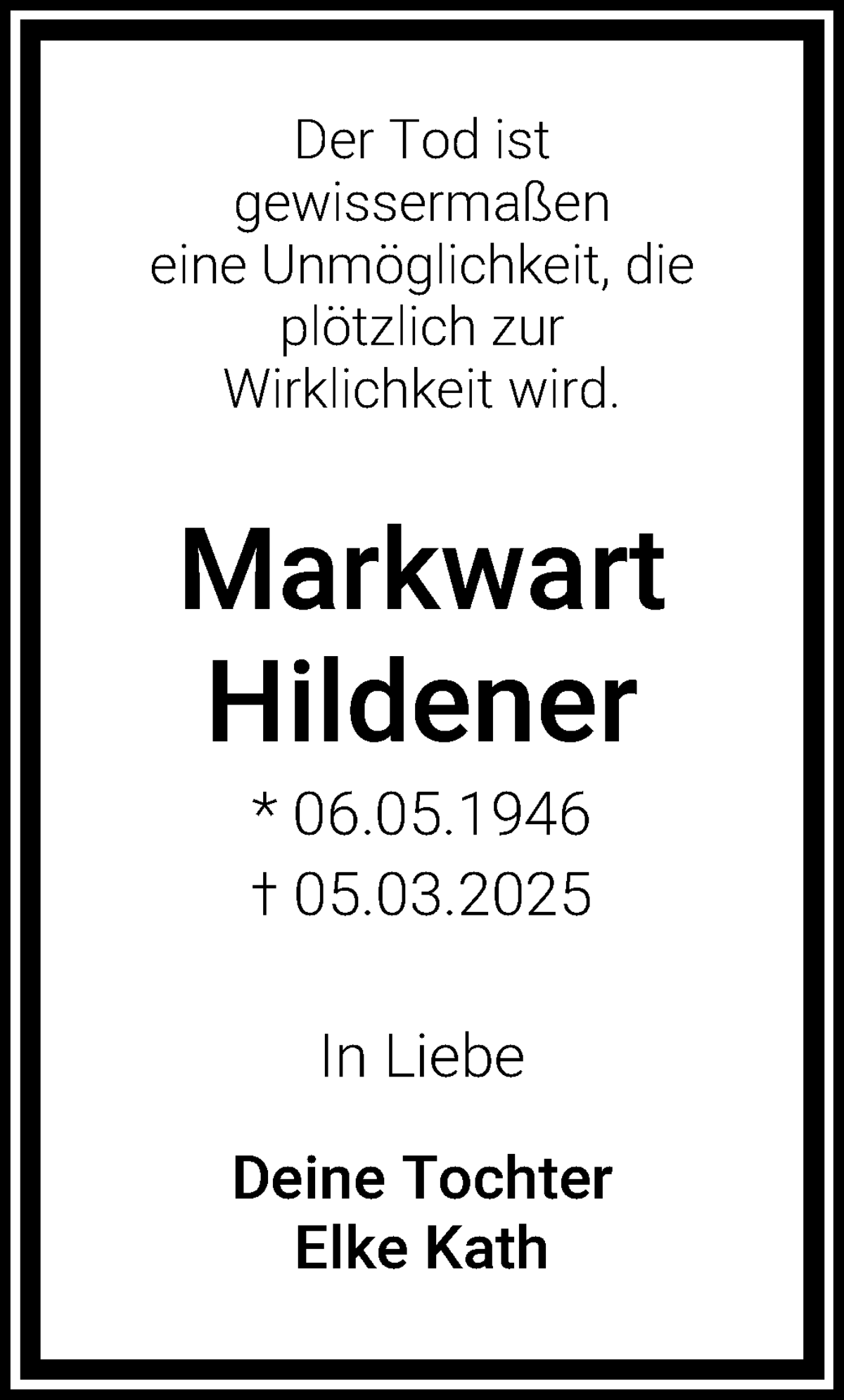 Traueranzeige von Markwart Hildener von WESER-KURIER