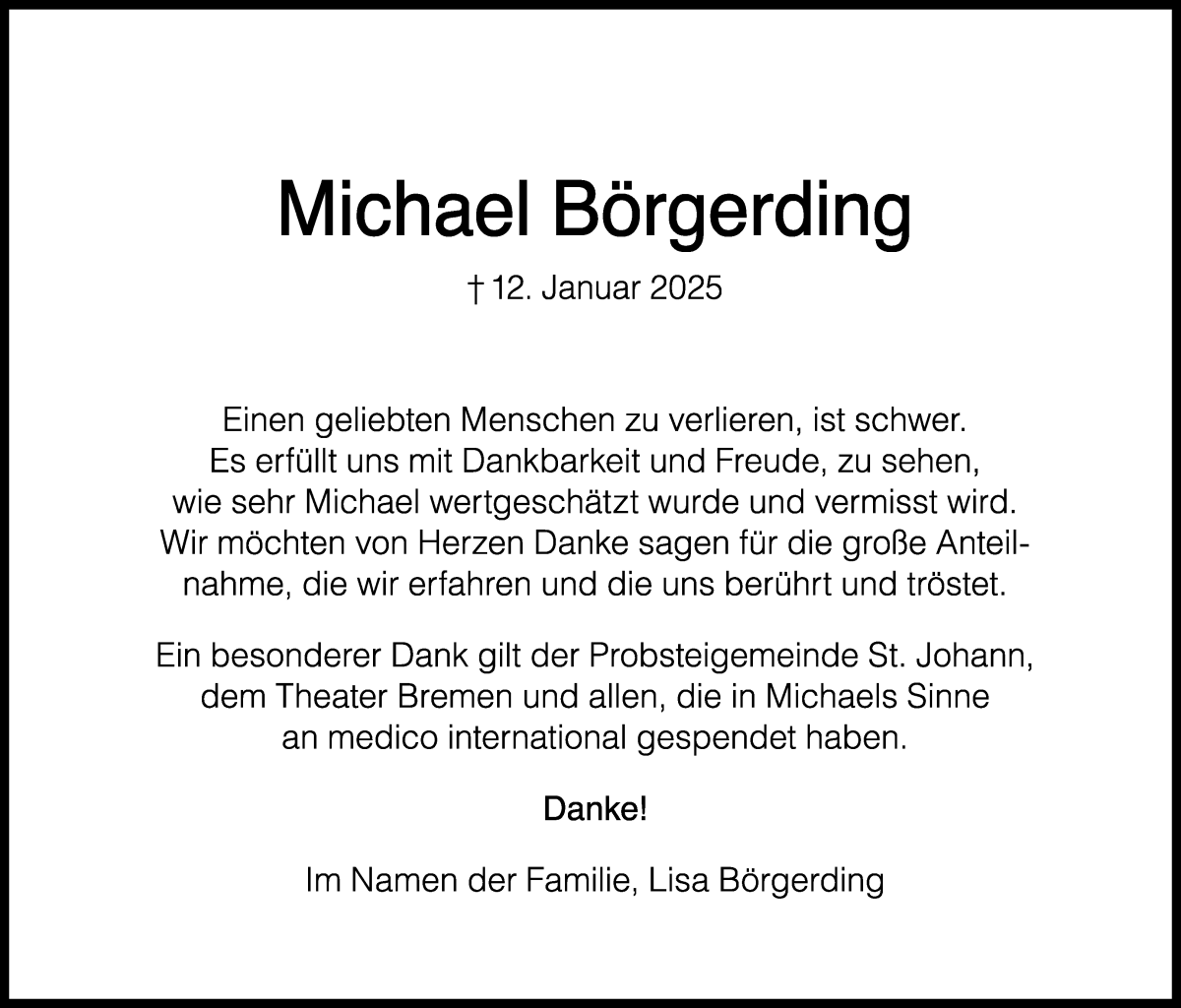 Traueranzeige von Michael Börgerding von WESER-KURIER