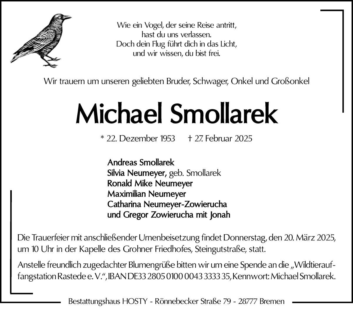 Traueranzeige von Michael Smollarek von Die Norddeutsche