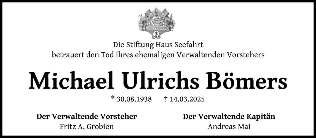 Traueranzeige von Michael Ulrichs Bömers von WESER-KURIER