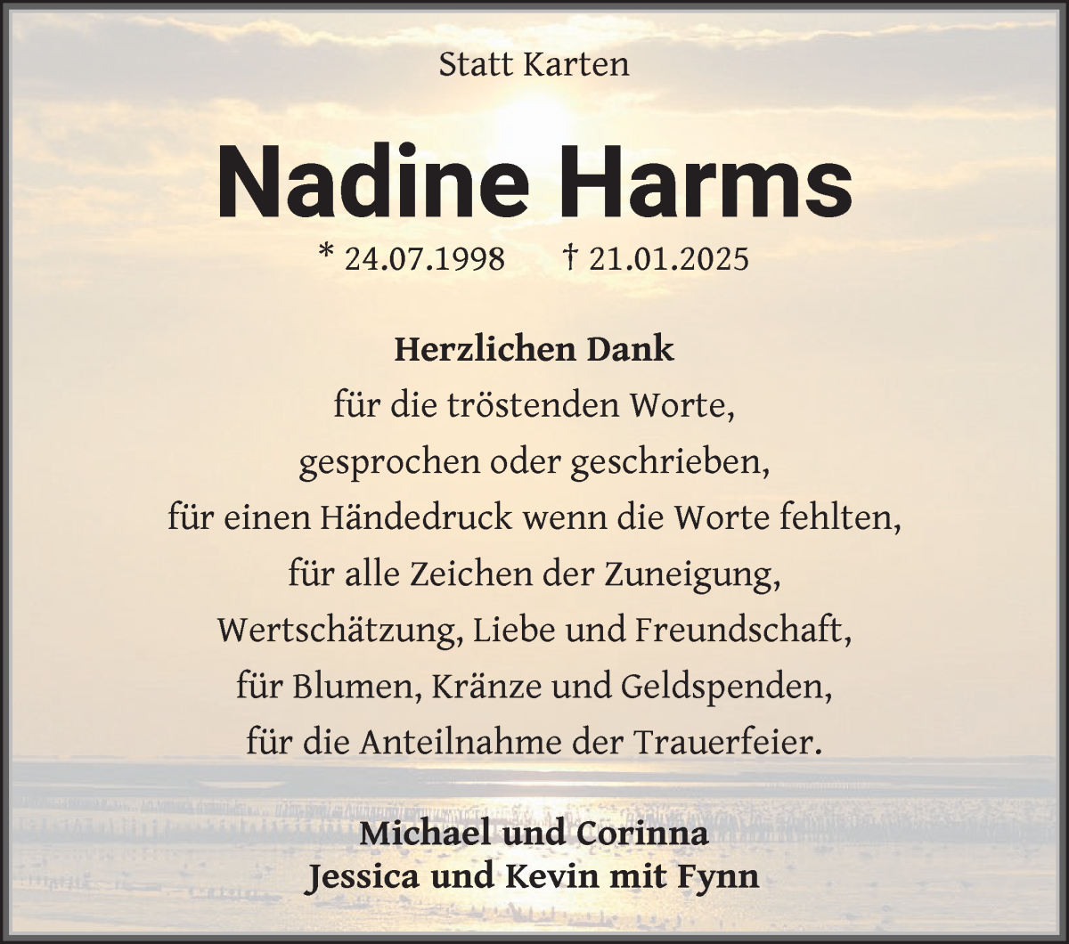 Traueranzeige von Nadine Harms von WESER-KURIER