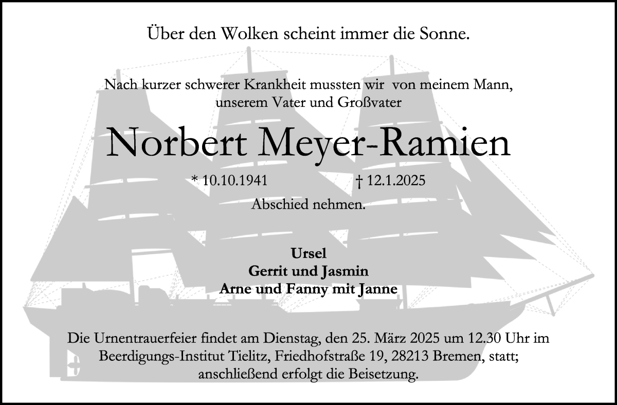 Traueranzeige von Norbert Meyer-Ramien von WESER-KURIER