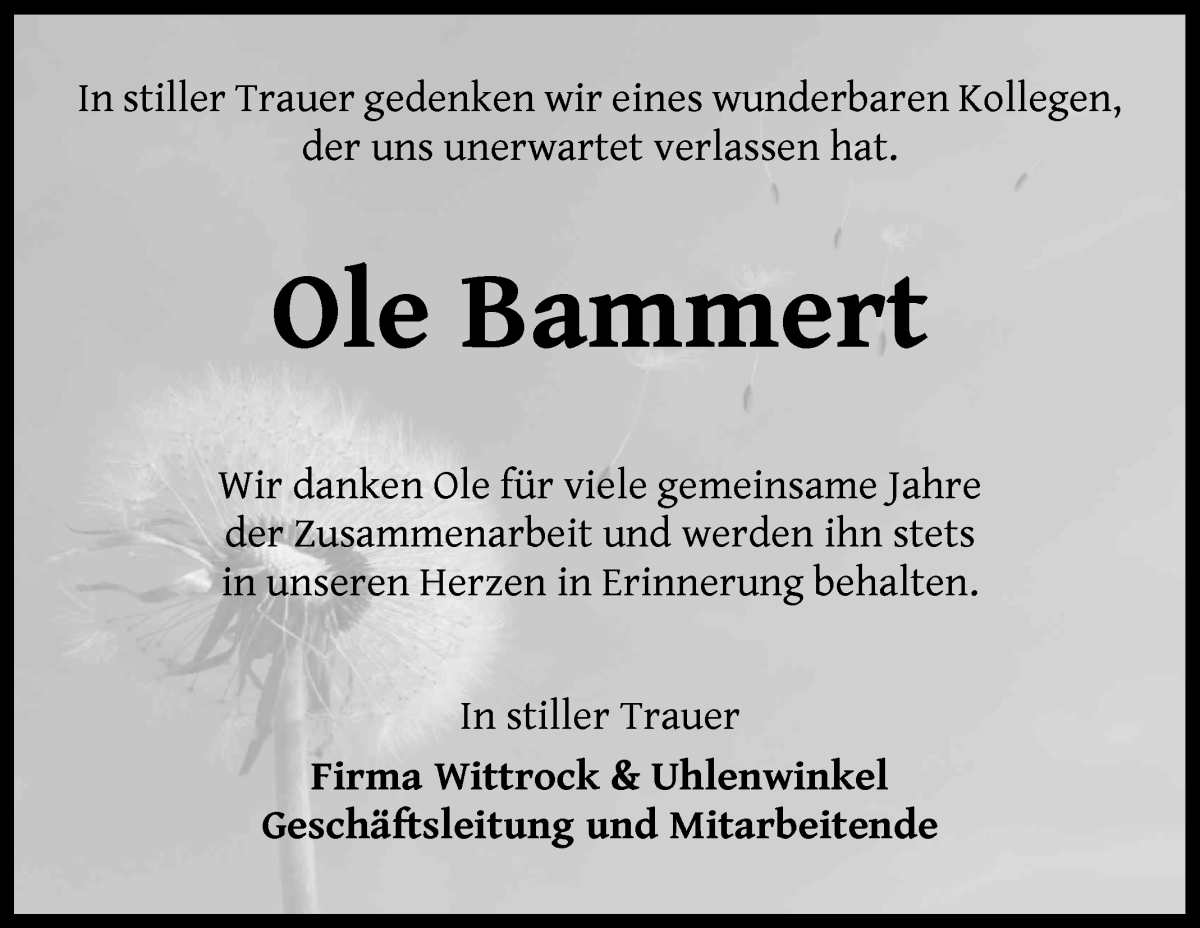 Traueranzeige von Ole Bammert von WESER-KURIER