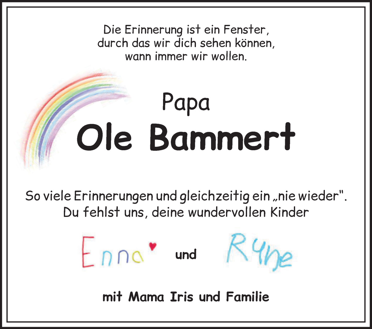 Traueranzeige von Ole Bammert von Die Norddeutsche