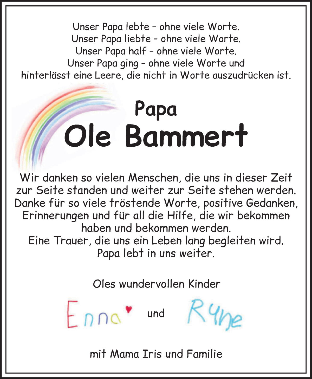 Traueranzeige von Ole Bammert von Die Norddeutsche