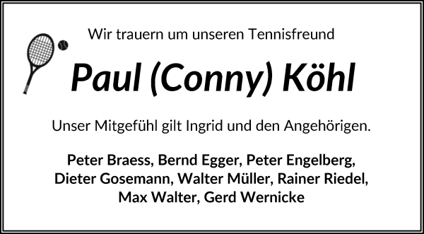 Traueranzeige von Paul Conny Köhl von Achimer Kurier/Verdener Nachrichten