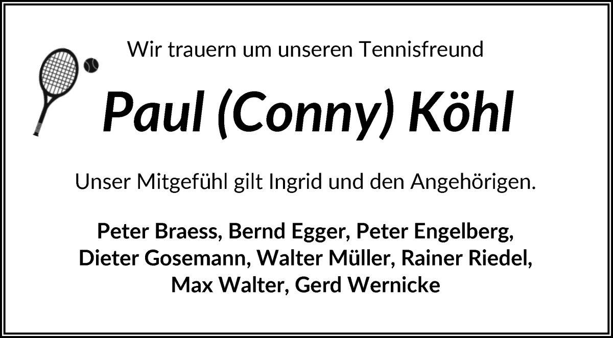 Traueranzeige von Paul Conny Köhl von Achimer Kurier/Verdener Nachrichten