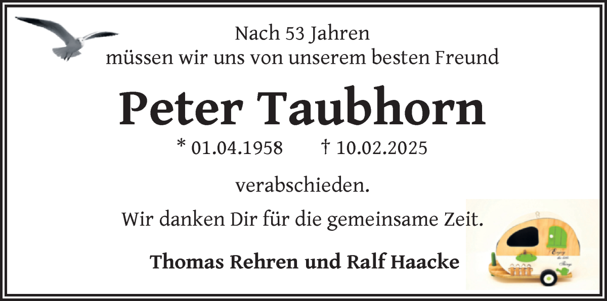 Traueranzeige von Peter Taubhorn von WESER-KURIER