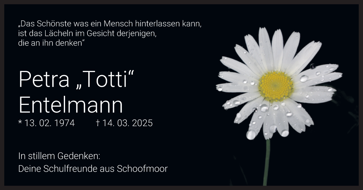 Traueranzeige von Petra Entelmann von Wuemme Zeitung