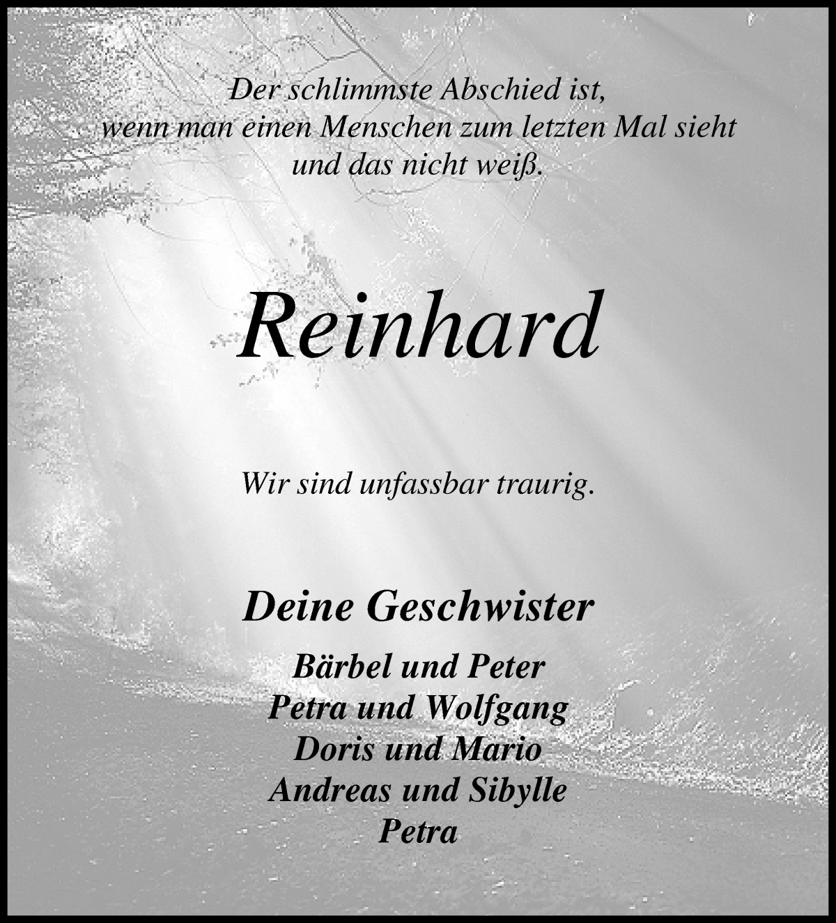 Traueranzeige von Reinhard Schwenzfeier von Osterholzer Kreisblatt