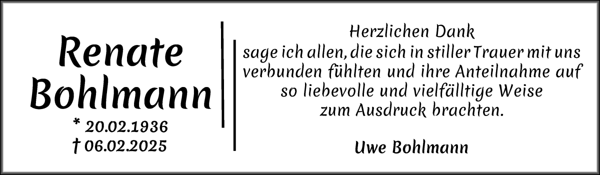 Traueranzeige von Renate Bohlmann von WESER-KURIER