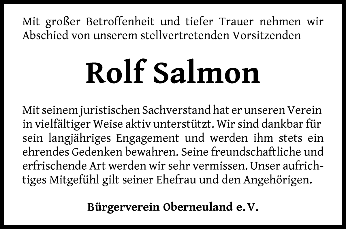 Traueranzeige von Rolf Salmon von WESER-KURIER