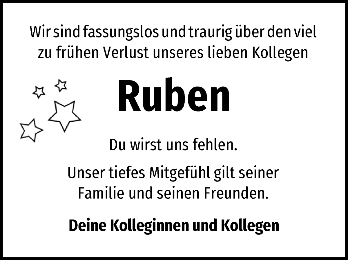 Traueranzeige von Ruben Pelicano von WESER-KURIER