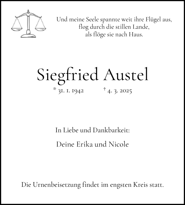 Traueranzeige von Siegfried Austel von WESER-KURIER