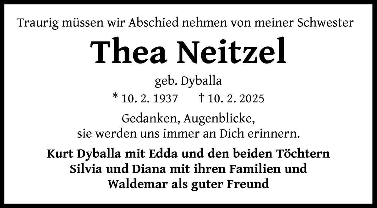 Traueranzeige von Thea Neitzel von WESER-KURIER