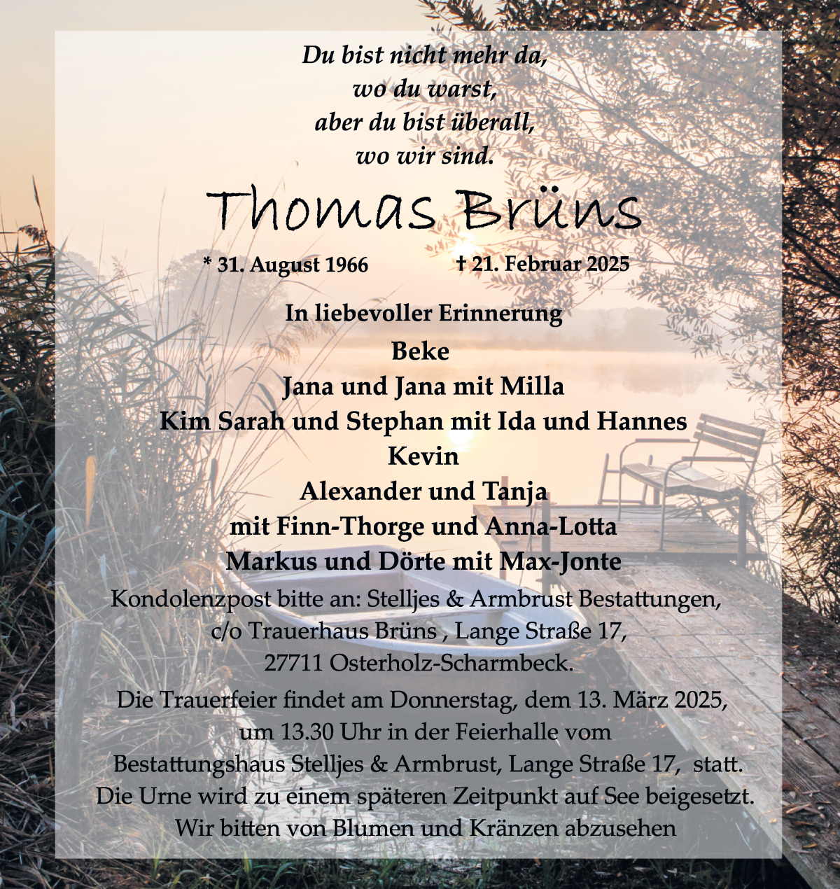Traueranzeige von Thomas Brüns von WESER-KURIER