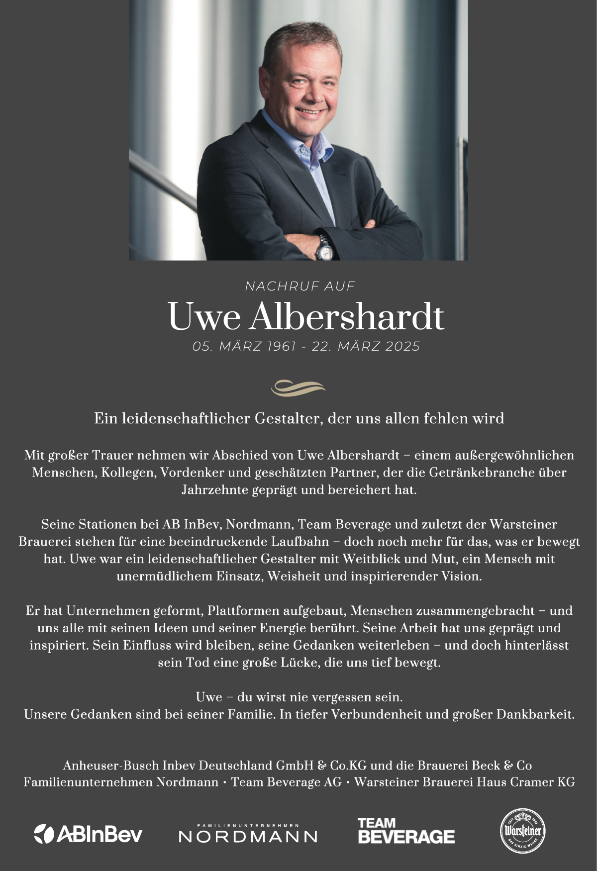 Traueranzeige von Uwe Albershardt von WESER-KURIER
