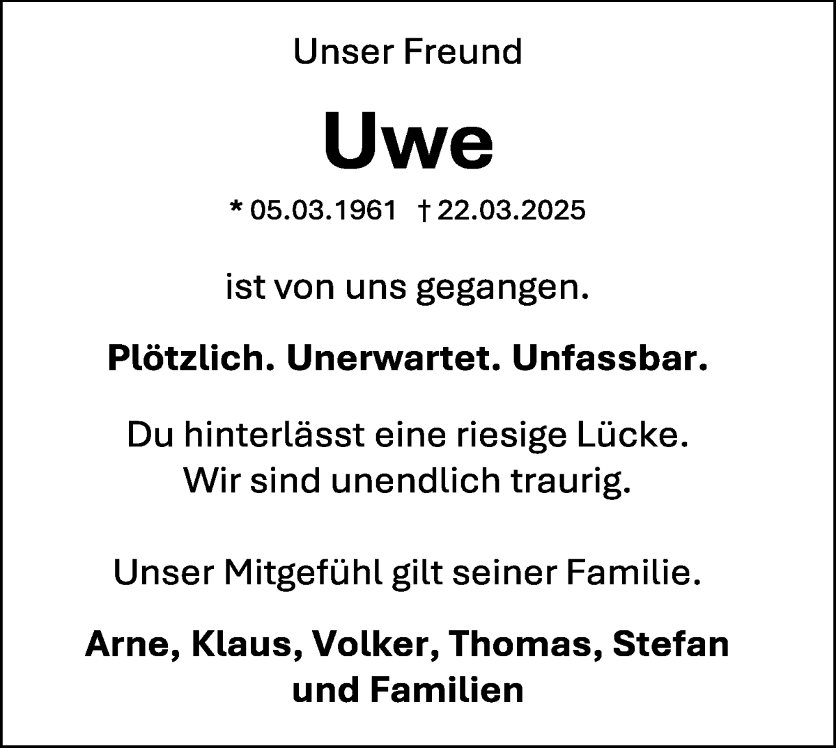 Traueranzeige von Uwe Albershardt von WESER-KURIER