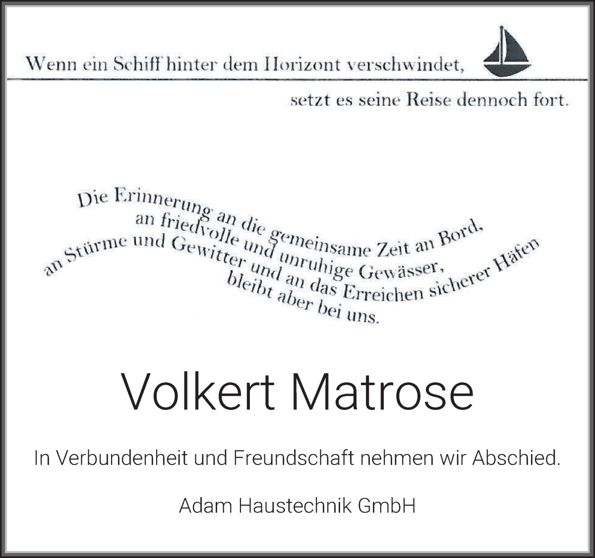 Traueranzeige von Volker Matrose von WESER-KURIER
