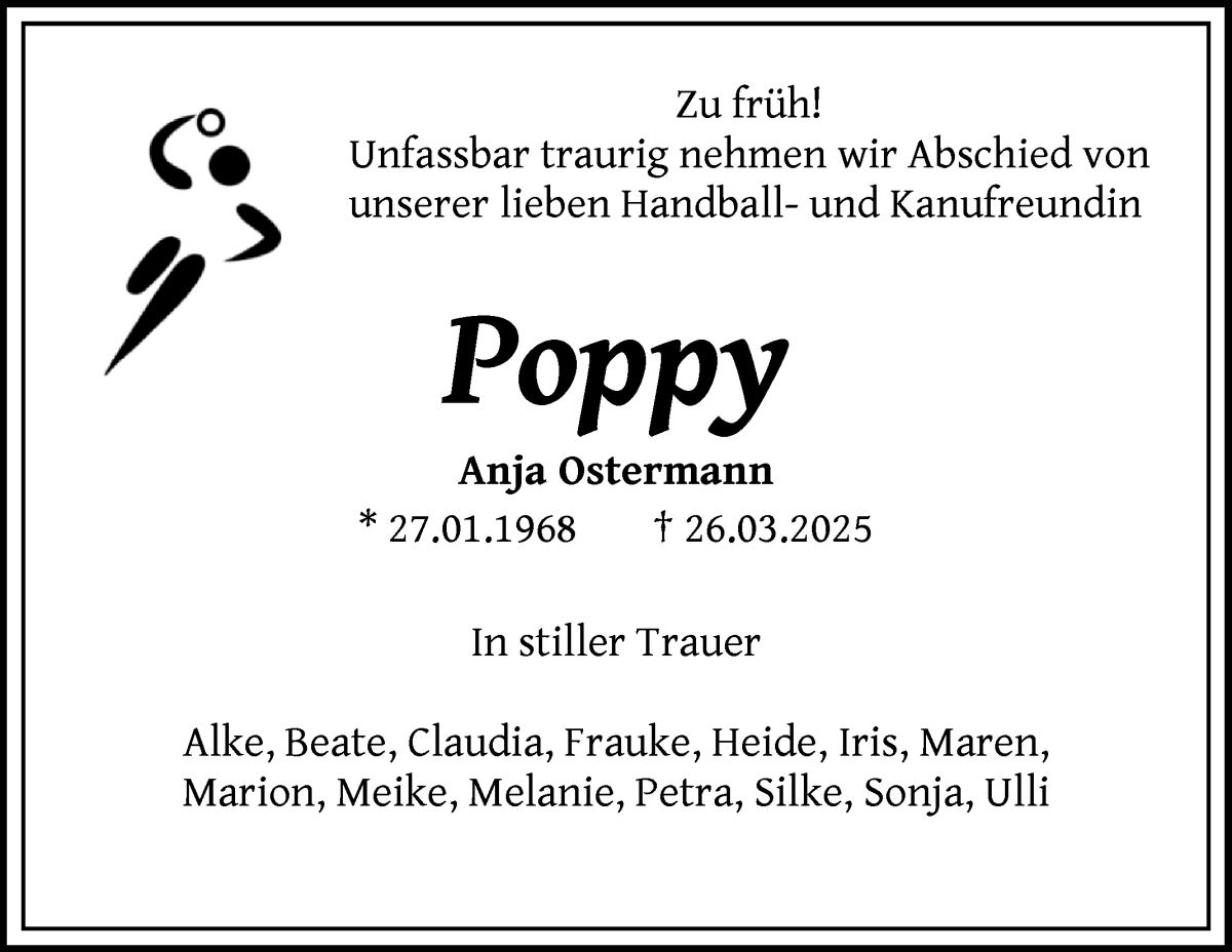Traueranzeige von Anja Ostermann von Wuemme Zeitung