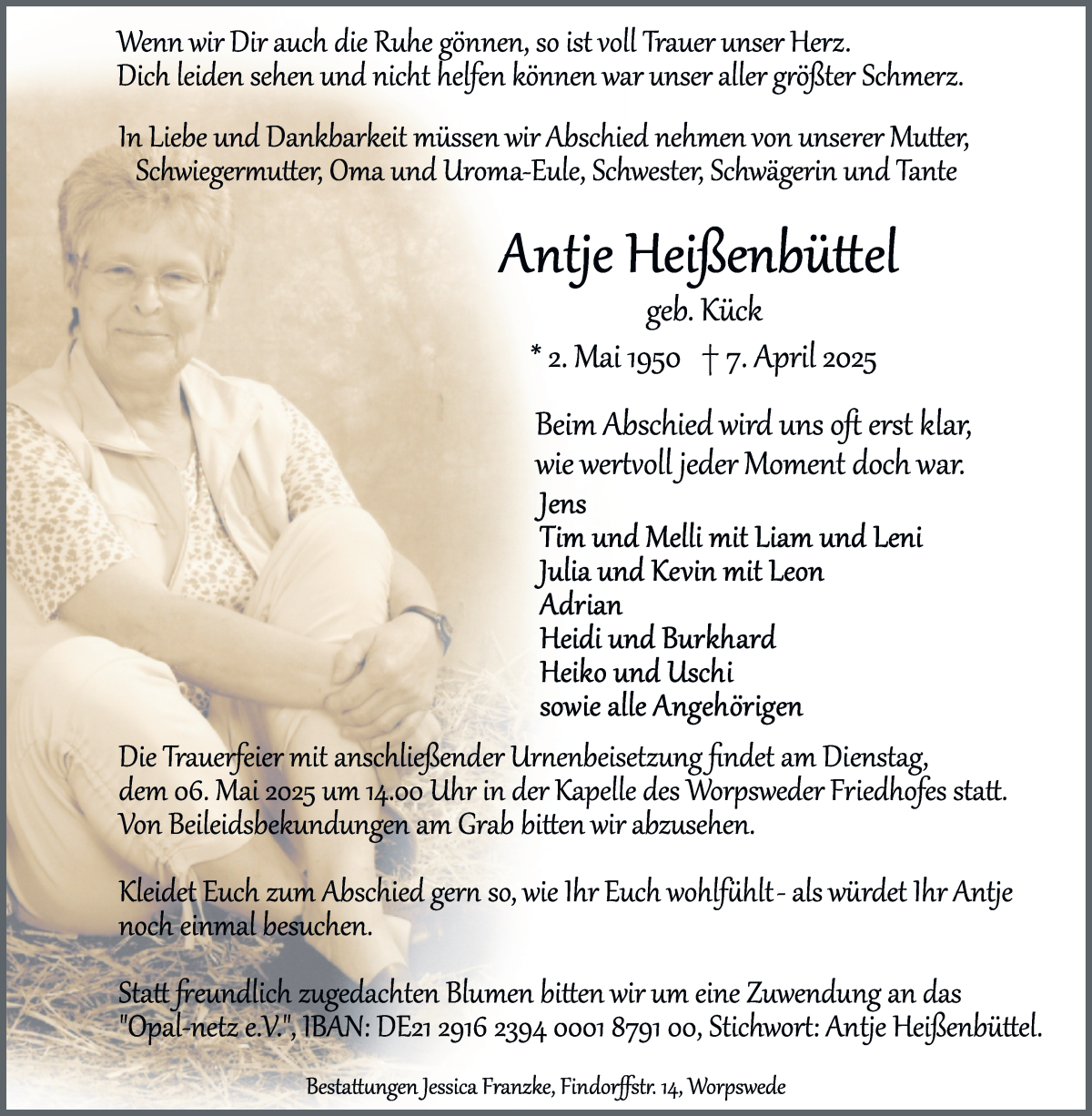 Traueranzeige von Antje Heißenbüttel von Wuemme Zeitung
