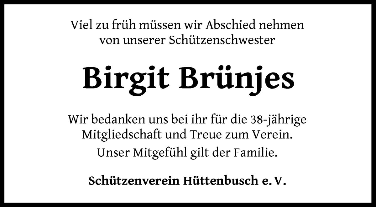 Traueranzeige von Birgit Brünjes von Wuemme Zeitung