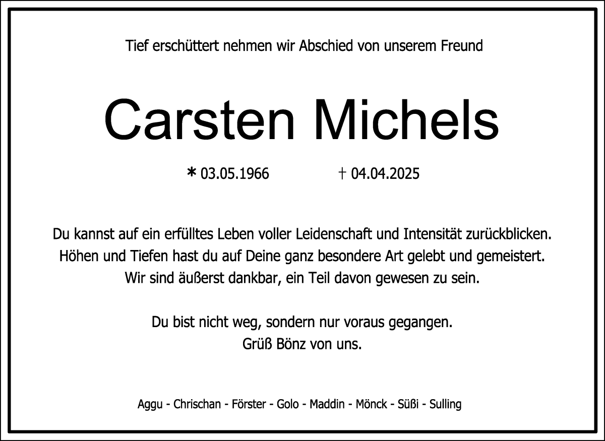 Traueranzeige von Carsten Michels von WESER-KURIER