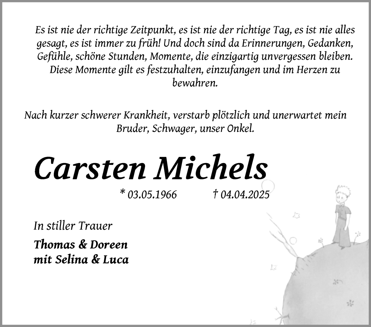 Traueranzeige von Carsten Michels von Wuemme Zeitung