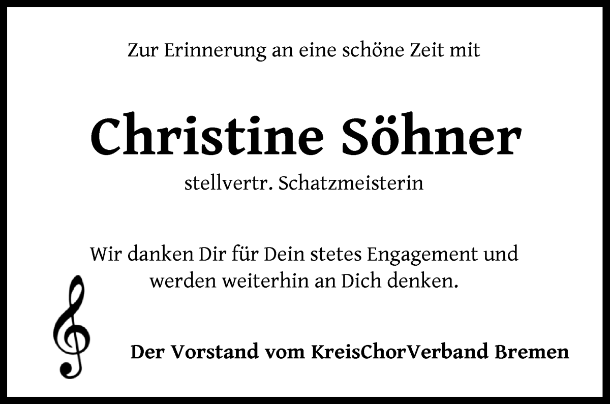 Traueranzeige von Christine Söhner von WESER-KURIER
