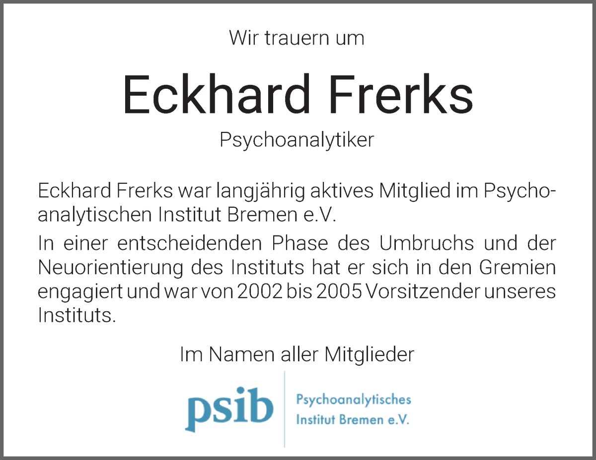Traueranzeige von Eckhard Frerks von WESER-KURIER