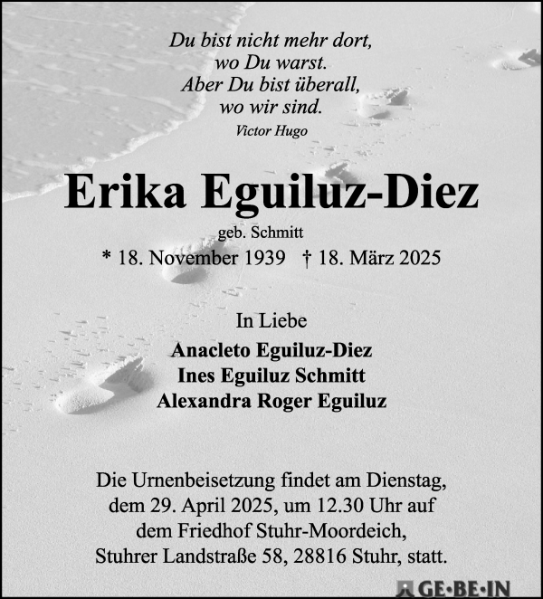 Traueranzeige von Erika Eguiluz-Diez von WESER-KURIER
